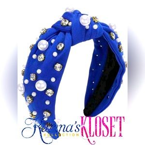 💝 Royal Blue Empress Pearl Embellished Headband 💝